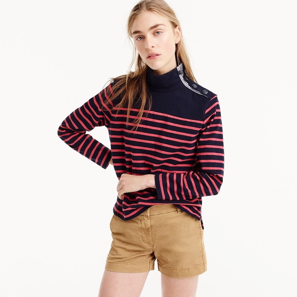 J.Crew Stripped Botton Shoulder Turtleneck Top